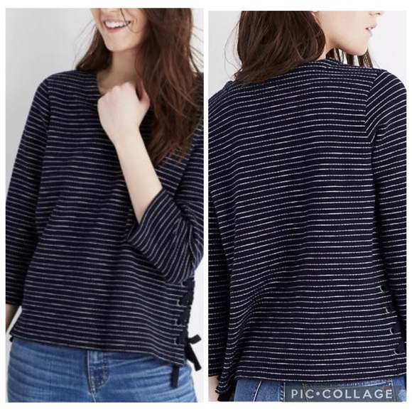 Madewell Tops - Madewell Striped Side-Lace Deep Navy and White Long sleeve Top